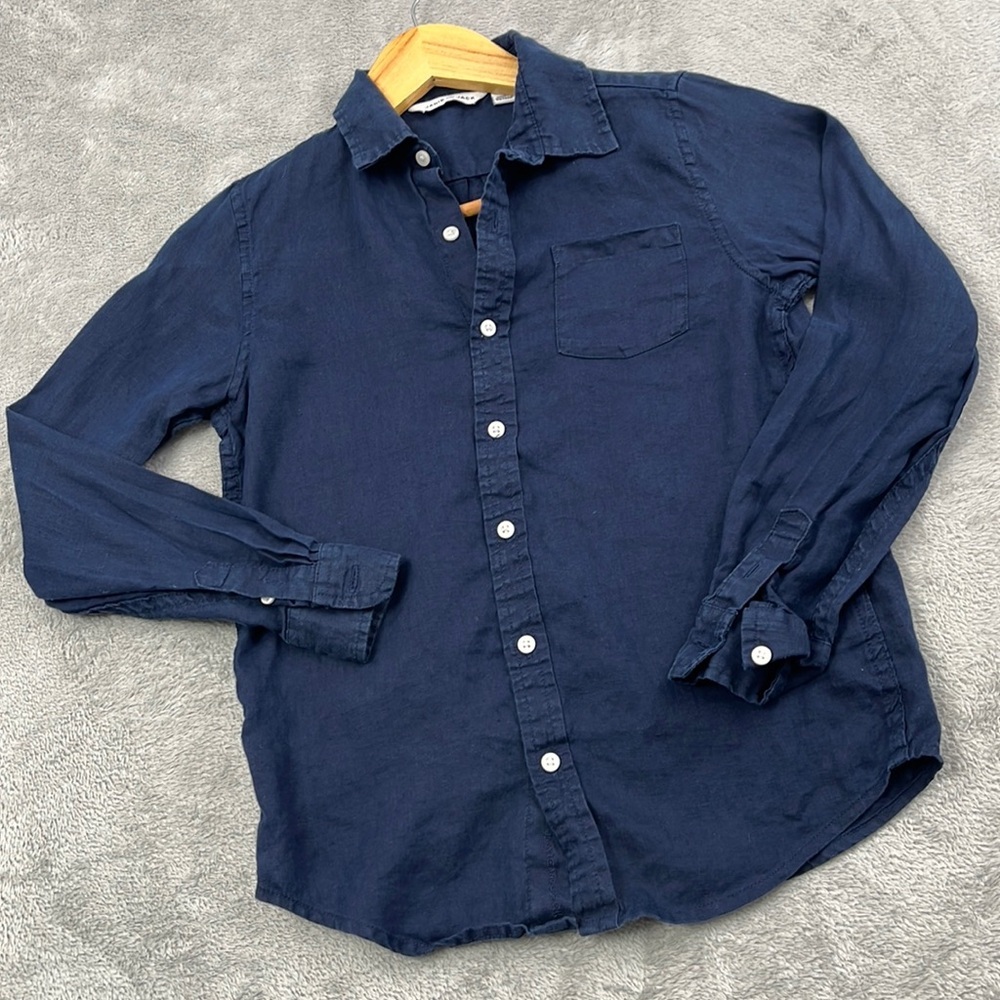 Janie and Jack 10 100% Linen Blue Button Down Shirt